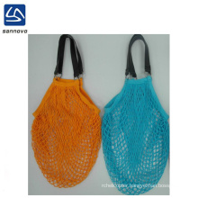 2020 cheaper  Cotton fruit mesh bag, mesh shopping bag  with leather handle